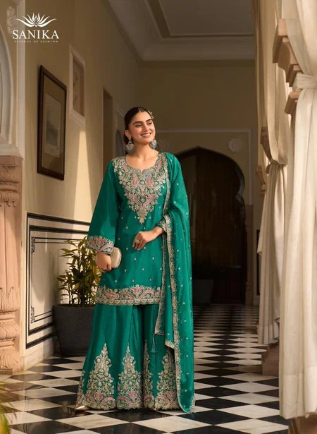 Sarika By Sanika Chinon Silk Bulk Readymade Plazzo Suits Orders In India
